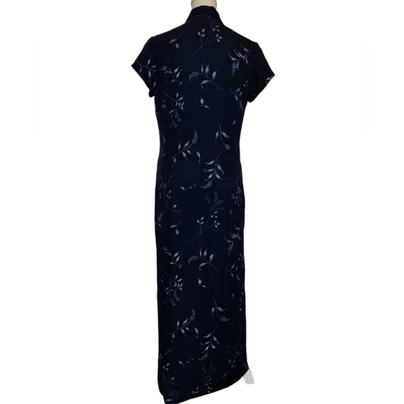 Ralph Lauren VTG Inspired Silk Maxi Dress in NVY w/ WHT/SIL Floral Pattern SZ 8 - Picture 2 of 5